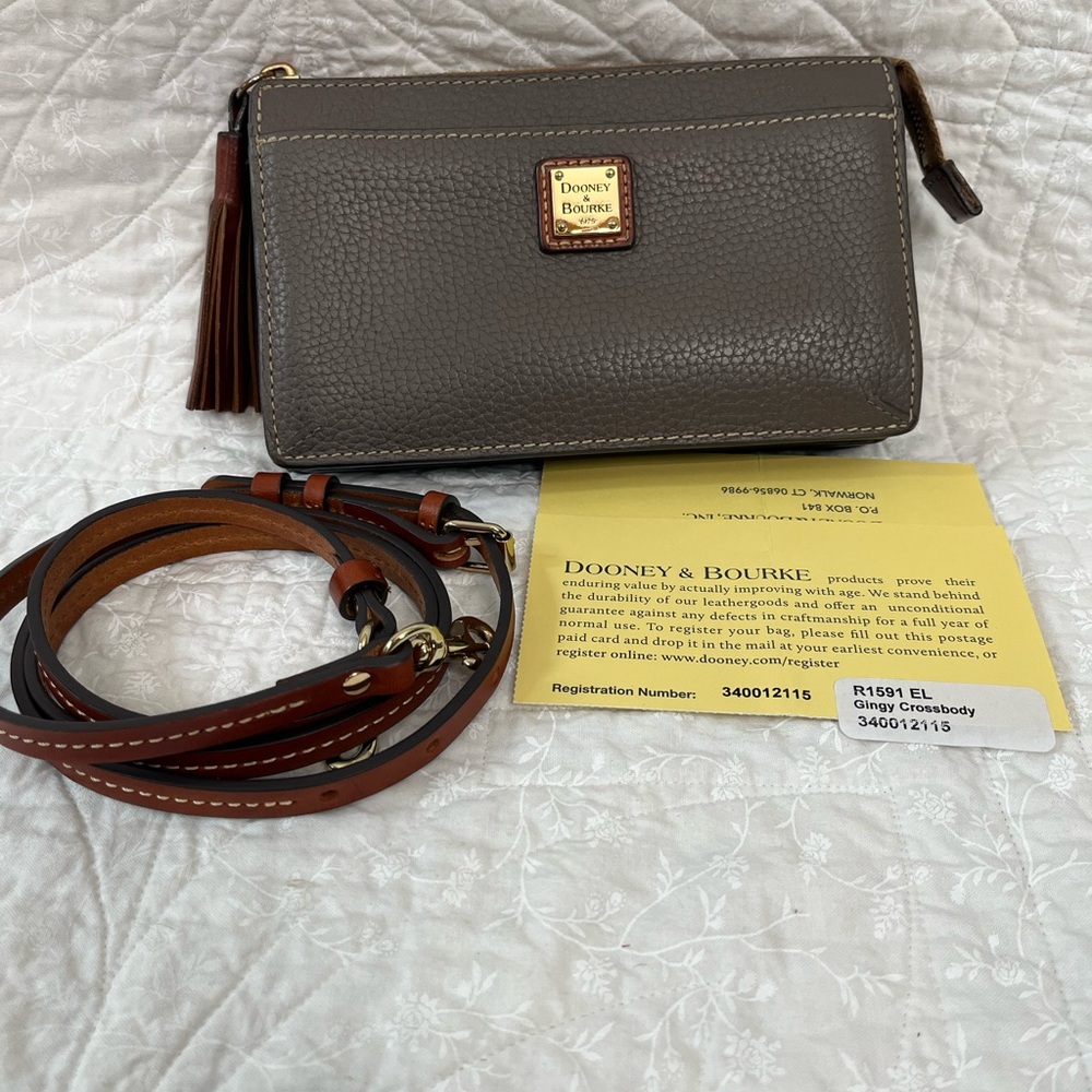 Dooney & Bourke Pebble Grain Gingy crossbody/wallet color elephant